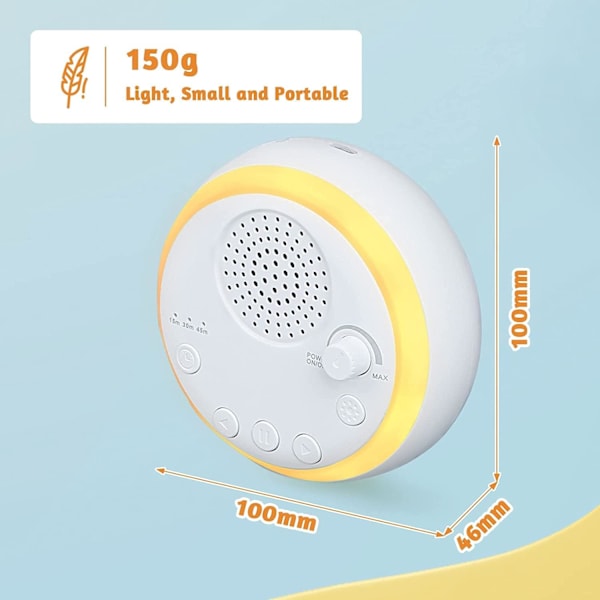 Hvid støjmaskine, bærbar lydmaskine med sovelyde, langtidsholdbart batteri, blidt nattelys, rejsevenlig søvnhjælp til børn, voksne, kæledyr