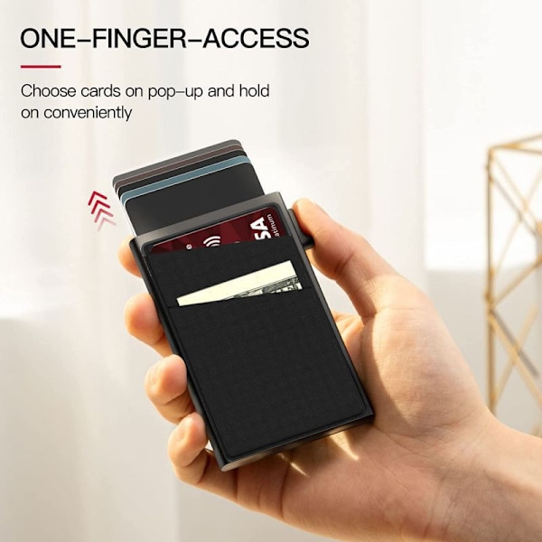 Ny smal plånbok för män - Pop up-korthållare RFID-blockerande minimalistisk affärskreditkortsplånbok med pengficka Metallkortfodral Black