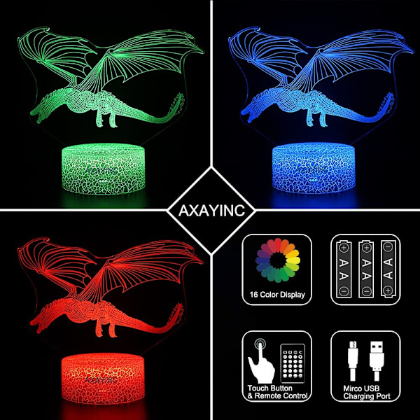3D Natlampe LED Illusion Skrivebordslampe 7 Farveskift