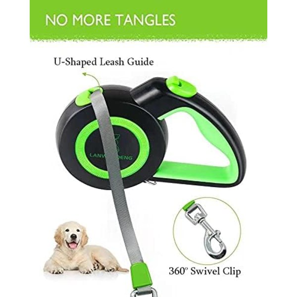 Tyggebestandig uttrekkbar hundekobbel med 2 kraftige tyggebestandige ståltau, 16 fot kobbel 360 graders flokefri for 2 hunder, dobbel hundekobbel for små/mellomstore/store hunder Green M