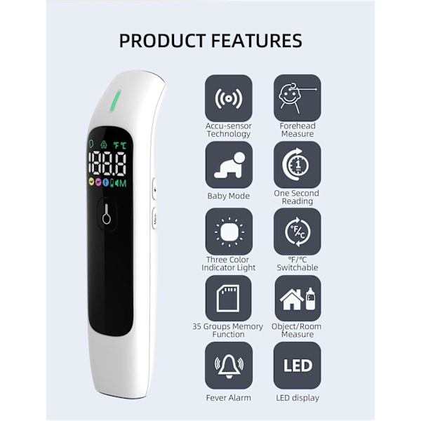 Noggrann Digital Beröringsfri Panntermometer, Digital LCD-skärm, Multilägesindikator Levereras med Förvaringsväska och Batterier