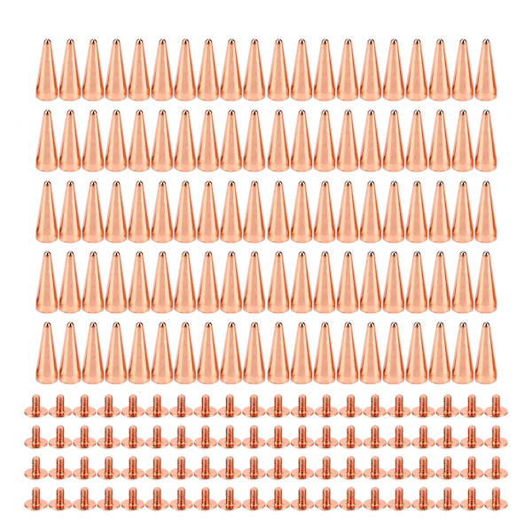 100set Punk Cone Spikes Nitar Roséguld Spetsiga Galvanisering Burr Free Clear Thread Mässing Spikes Nitar Rock Nitar 10x28mm