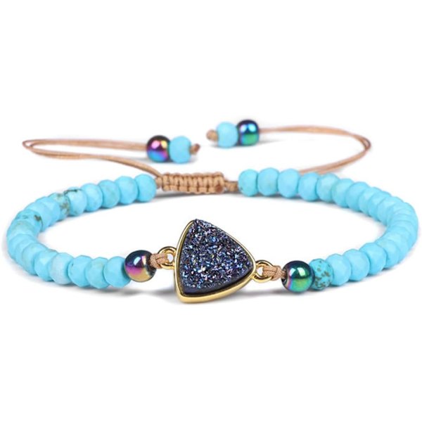 Naturstenspärl armband Healing Crystal armband Handvävda armband Hjärta Form Triangel armband Stenpärlor armband Smycken för kvinnor Blue