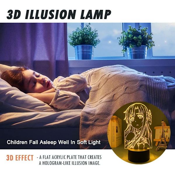 SAO Anime Figur LED-lys Søt Gutter & Jenter Jul Bursdag Feriefest Gave Kirito/Asuna/Asada Shino 3D Optisk Illusjon Bordlampe