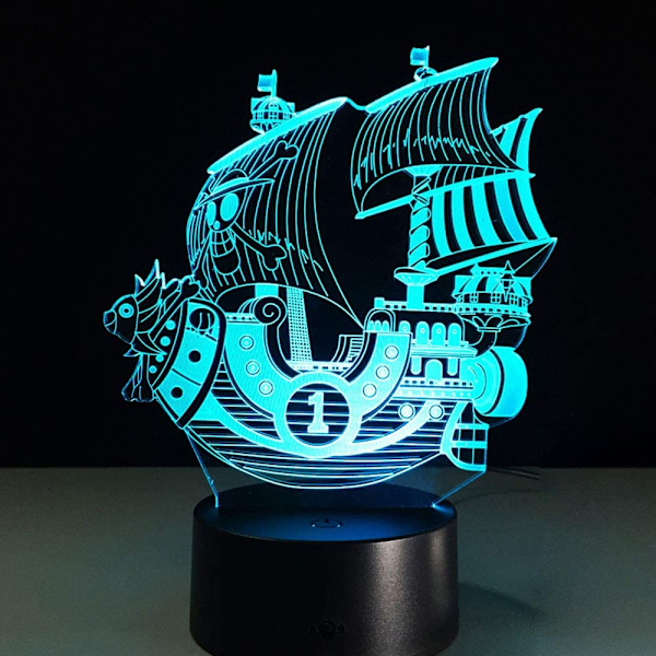 3D LED Piratskip Optisk Illusjon Sensor Nattlys med