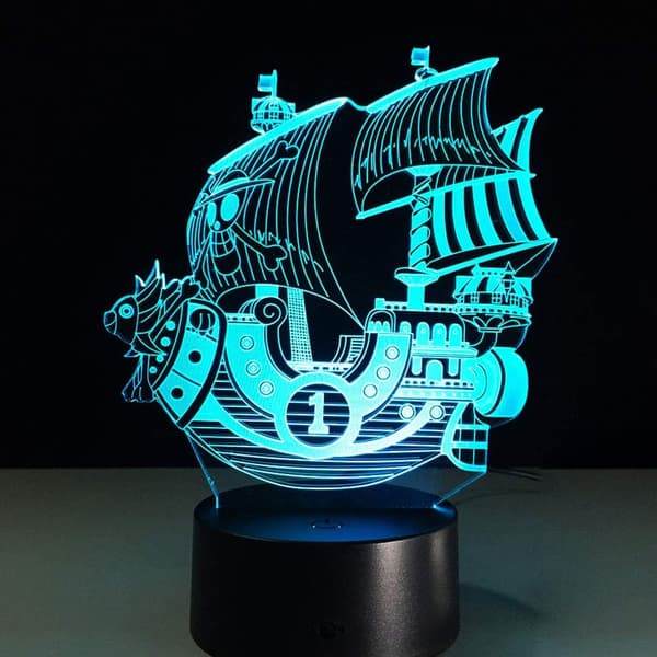 3D LED Piratskip Optisk Illusjon Sensor Nattlys med Smart Berøring