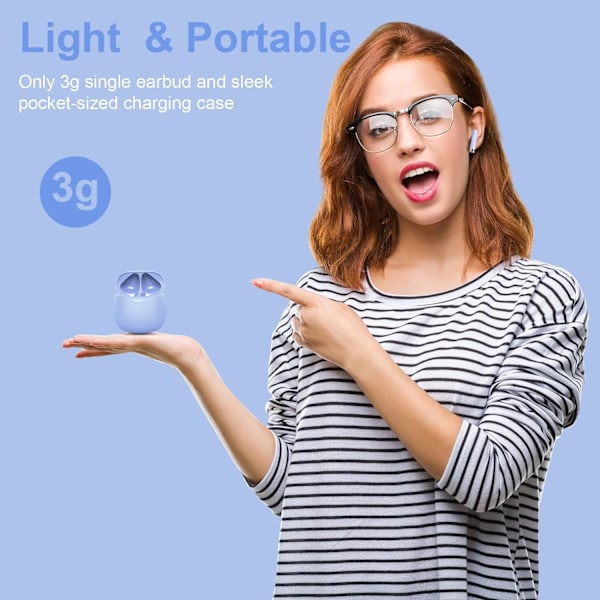 Langattomat nappikuulokkeet, Bluetooth 5.3 -kuulokkeet korvassa melunvaimennusmikrofonilla, nappikuulokkeet Stereo Bass, IP7 vedenpitävät urheilukuulokkeet, 32 tunnin toistoaika USB C Purple