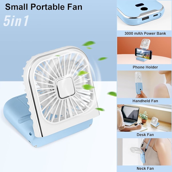 Vikbar Handhållen Fläkt med LED-Display, Mini Portabel Personlig Fläkt USB Uppladdningsbar Power Bank Fläkt Halsfläkt, Batteridriven 180° Vikbar