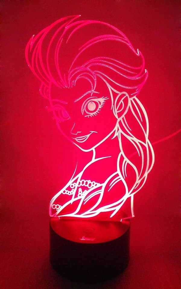 Prinsesse Elsa 3D Natlampe LED Illusionslampe Sengelampe Skrivebord