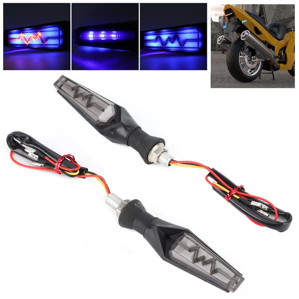 2 stk Motorsykkel LED Blinklys Dynamisk IPX66 Vanntett Universal M10 Blå og Gul Lys