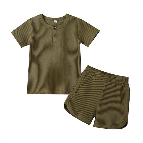 Toddler Pojke Flickkläder Ribbstickade byxor, S(brun )