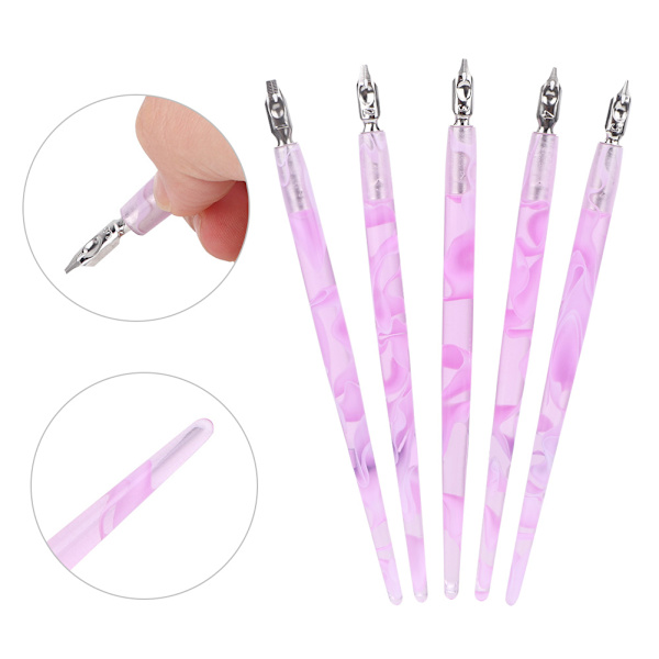 5 stk. Akryl Pen Flad/Rund Tegneserie Spids Maleri Værktøj Kunst Tilbehør (Pink Flad Spids)