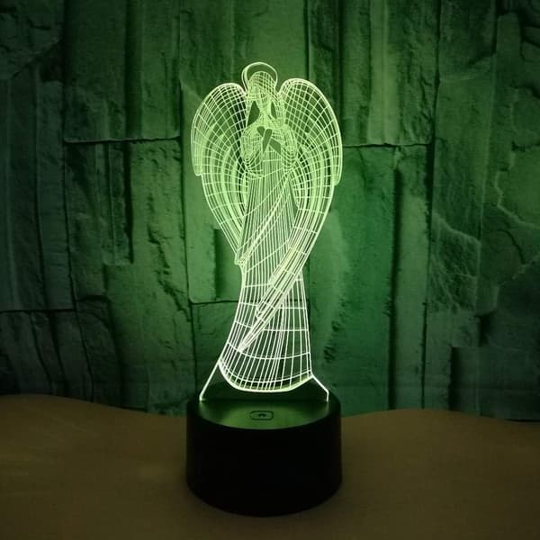 3D Engelvinge Nattlampe Illusjon Nattlys 7 Farger