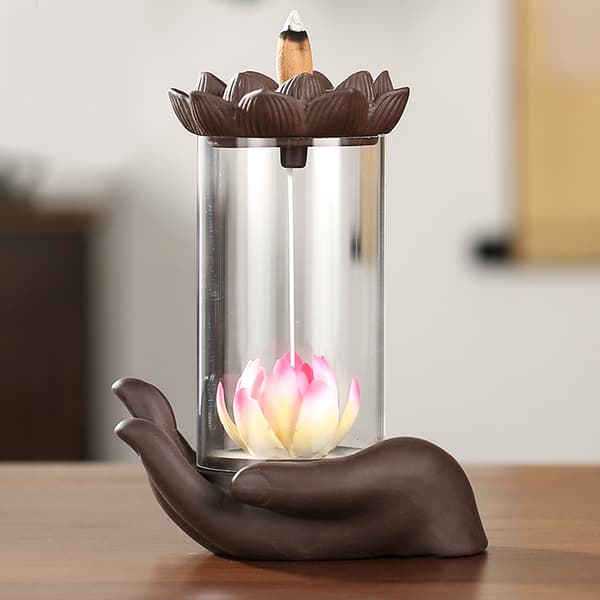 Buddha Lotus Form Tilbageflow Røgelse Brænder Kar Holder Hjem Kontor Dekoration Gaver