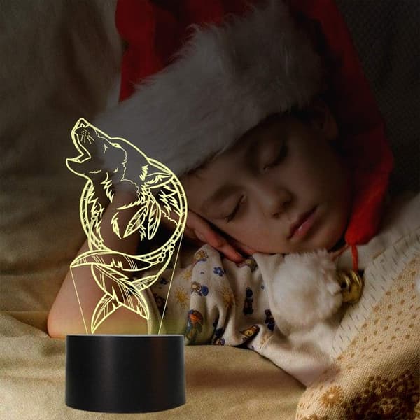 Wolf Dream Catcher Illusion 3D-lampa, Wolf-gåvor Barn 3D-natt