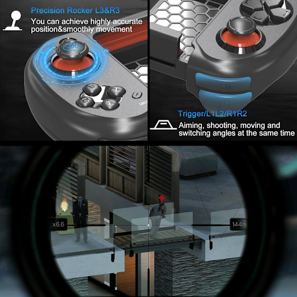Mobil spelkontroll för iPhone, Android, direkt spel, bärbar Bluetooth minikontroll spelkontroll joystick med magnetisk förvaring för iPhone 14 13 Black