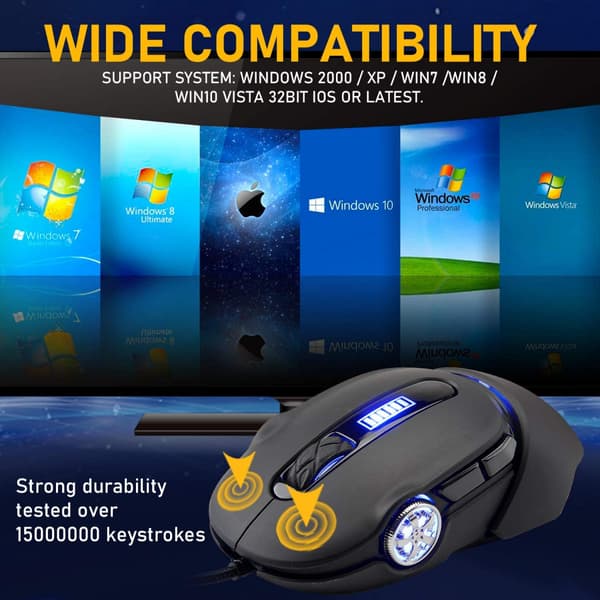 USB Kablet Mus, 3200 DPI 6 Knapp Stille Pustelys Er