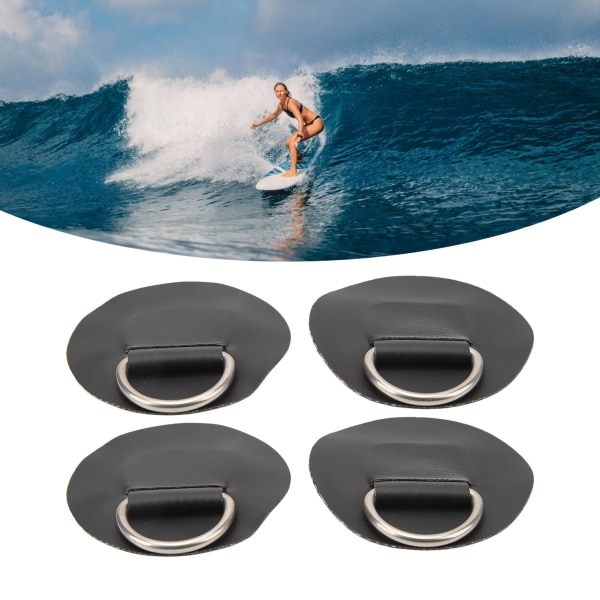 4 stk. D-ring lap PVC rustfrit stål surfboard enkelt lag rund form D-ring pude til oppustelig båd kajak kano sort