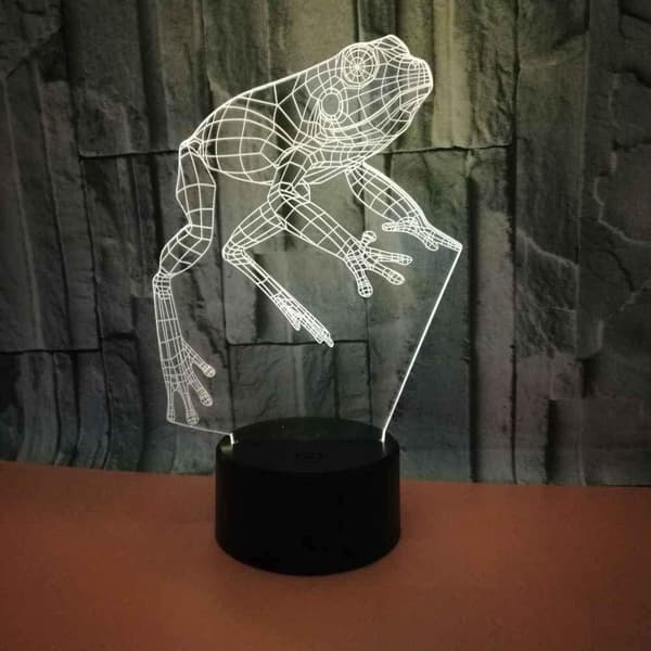3D Nattlampe Dyr Frosk, Hologram Effekt Led Illusjon Tab