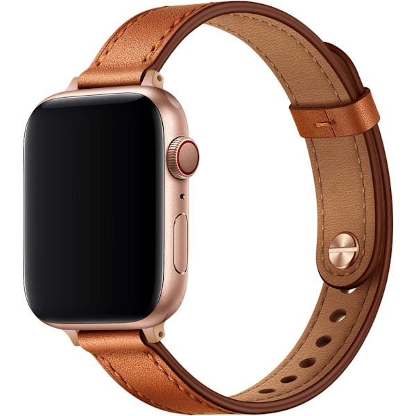 OUHENG Smala Armband Kompatibla med Apple Watch Armband 42mm 41mm 40mm 38mm, Kvinnor Äkta Läder Ersättning Tunn Rem för iWatch Ser