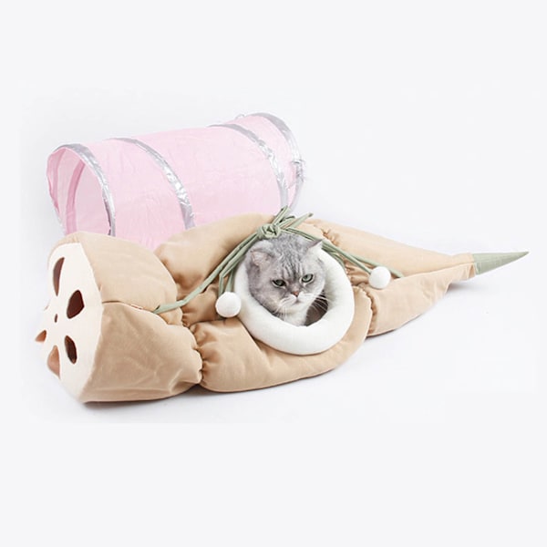 Lotus Rod Kat Tunnel Sød Foldbar Hængende Kat Hængekøje Kat Interaktive Legetøj med Plys Kant til Kæledyr Tilbehør White