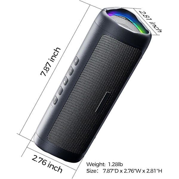 Høyttaler med HD-lyd, bærbar trådløs, IPX5 vanntett, opptil 20 timers spilletid, TWS-paring, BT5.3, for hjemme/fest/utendørs/strand, Ele Glossy Black