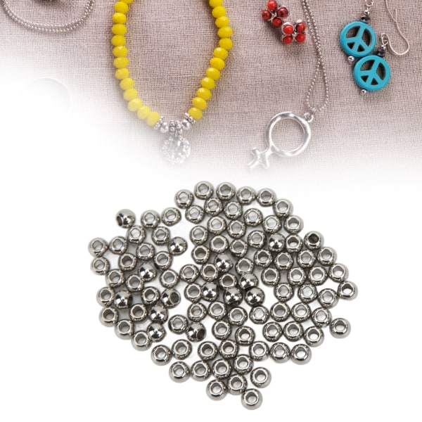 100 stk metallperler i rustfritt stål, robuste, holdbare, blanke overflate, bredt bruksområde, smykkeperler til øredobber, halskjede