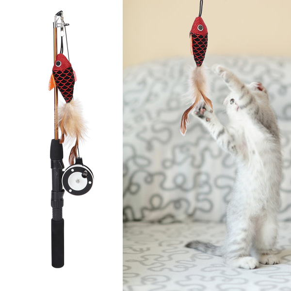 Katt Fiske Spö Leksak Bite Resistance Multifunktionell Katt Fjäder Teaser Wand Leksak för Katter