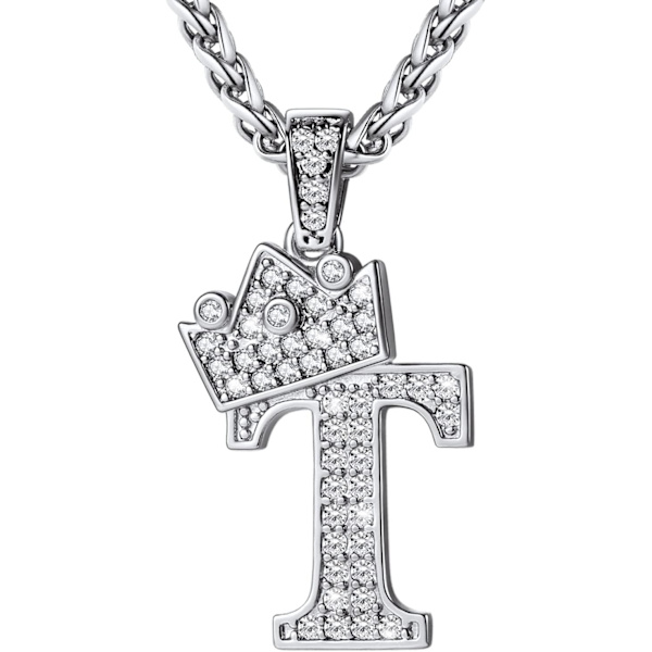 Krone Initial A-Z Halskæde, Iced Out Bogstav Vedhæng med 22-24 Tommer Kæde, Mænd Kvinder Bling Hip Hop Alfabet Navn Smykker Gave Store Initialer Halskæder T Silver