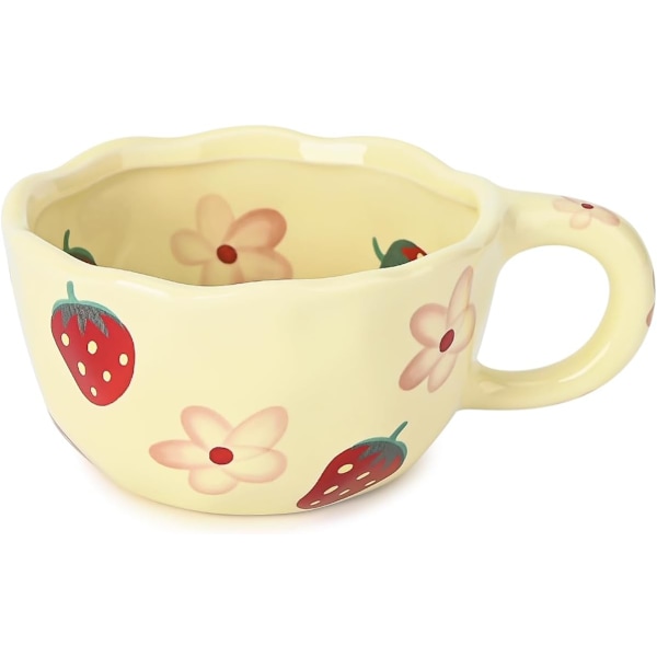 Keramisk Kaffekrus, Sød Blomster- og Frugtkop, Par Krus 250 ml til Latte Te Mælk, Velegnet til Mor på Mors Dag Cream Yellow