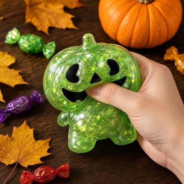 Grøn Gennemsigtig Glitter Græskar Squishy, Langsom Rebound Sensorisk Stressaflastende Fidget Legetøj til Halloween green