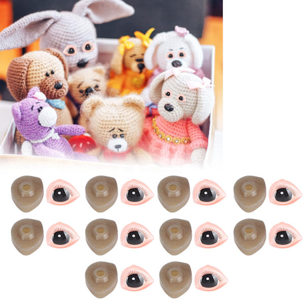 10 Set Dockögon Plast Triangulära 3-dimensionella Ögonfransar Cartoon Ögonglob Leksakstillbehör 20x24mm