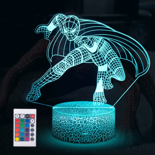 Spider Man Lamp Boys Gifts 3D Illusion-lampa för barn ，med R