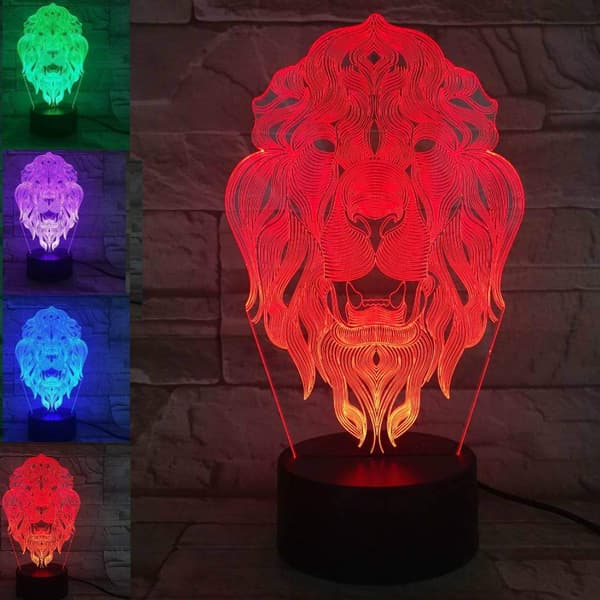3D Lejon Tiger Nattlampa Led Touch Switch Dekor Bordsskiva