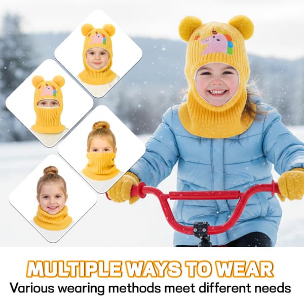 Vintermössa och halsvärmare för barn 4-8 år - Vindtät stickad mössa med fleecefoder, multifunktionell huvudbonad för kallt väder för B B