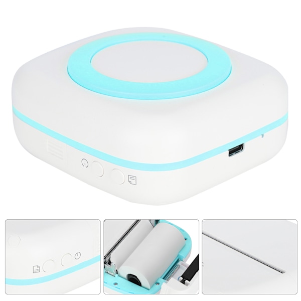 Mini-skrivare 200DPI Bärbar 8.8x8.5x3.7cm TypeC Termisk Skrivar Enhet med 800mAh Batteri(Blå )
