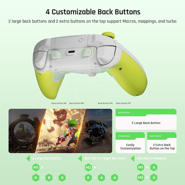 Trådløs Controller, BIGBIG WON Rainbow 2 SE, Hall Effect Trigger, 12-bit ADC, 3 Sæt Joysticks, 4-vejs & 8-vejs D-pad Controller til Switch/PC/Android/iOS Green