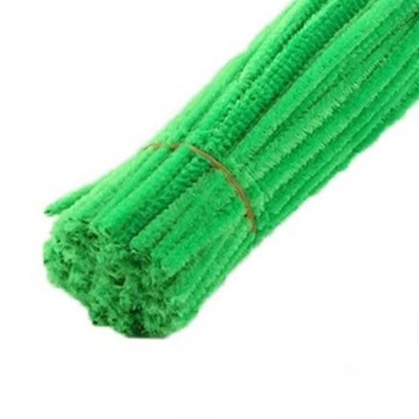 100 stk rørrensere fleksible bøyelige ren farge polyester chenille stilker DIY barnas tidlige utdanning håndlagde leker Green