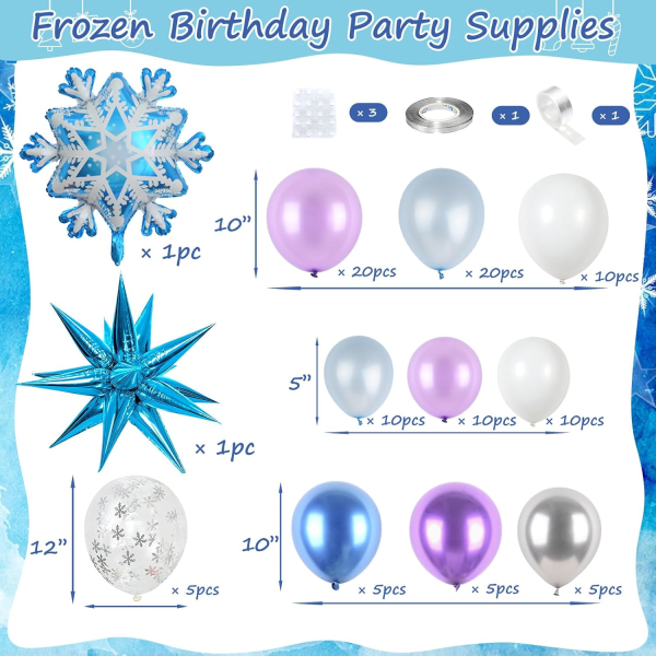 Frossen ballonbue guirlande sæt, snefnug perle blå lilla metallisk lilla blå sølv og hvide balloner til vinterlandskab jul babyshower Purple Blue Silver Snowflake