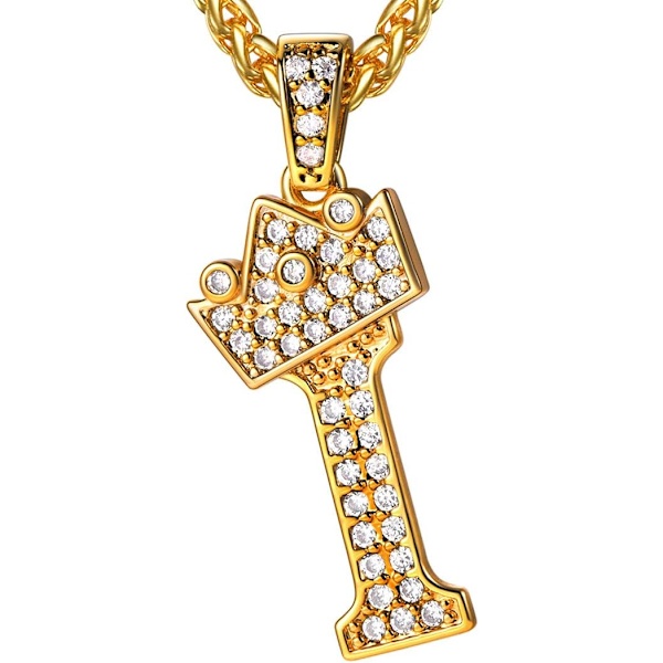 Krone Initial A-Z Halskæde, Iced Out Bogstav Vedhæng med 22-24 Tommer Kæde, Mænd Kvinder Bling Hip Hop Alfabet Navn Smykker Gave Store Initialer Halskæder I 18K Gold
