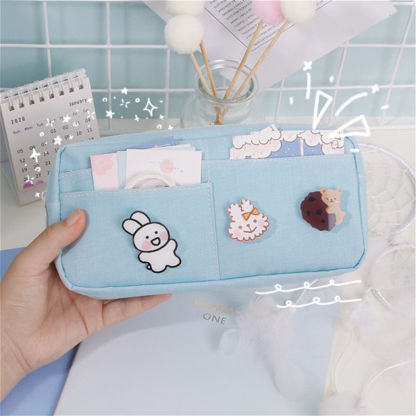 Kawaii Case med 3st Pins Estetisk Case Kawa Blue