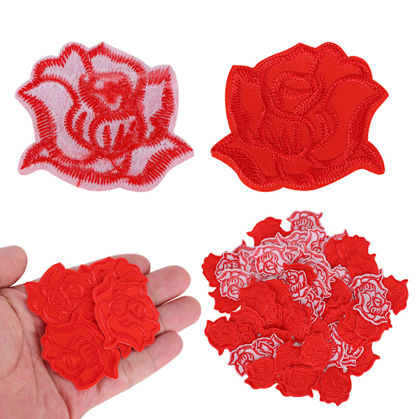 100 stk. broderi klæbemærker med rose mønster strygemærker DIY rygsæk tøj tilbehør