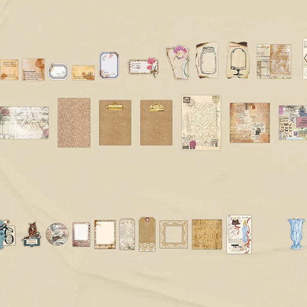 260 arkin vintage-tarvikesarja askarteluun, valikoima upeita ja innovatiivisia DIY-tarroja