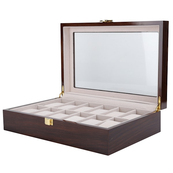 12 rutnät trä klocka display box arrangör handledsklockor förvaring trä låda fall arrangör