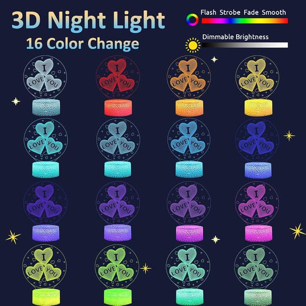 Jeg Elsker Dig 3D Illusionslampe, Attivolife Hjerte Natlampe wi