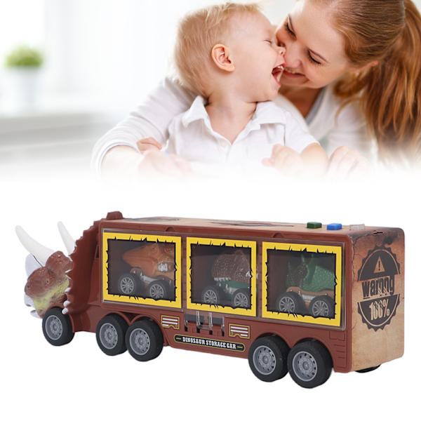 Dinosaur Transport Truck Container Opbevaring Bil Køretøj Brun med Lys Musik Børn Legetøj Drenge Børn Fødselsdagsgaver
