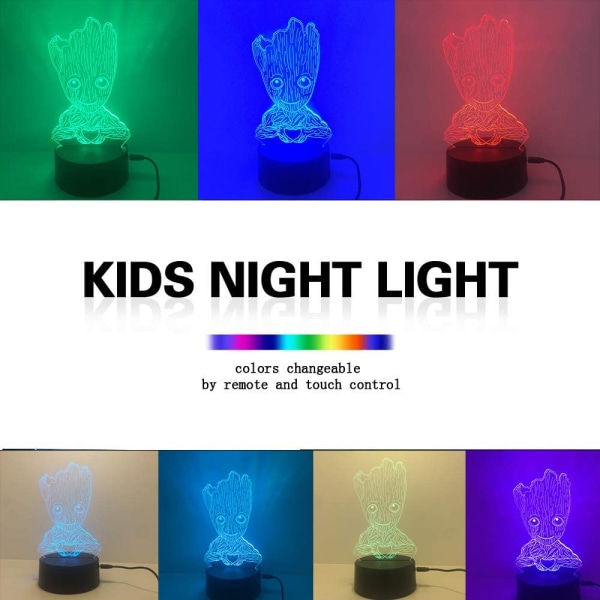 Groot 3D Natlys, Børne 7 Farve Berørings Dekor Bordlampe, Optisk Illusion 7 Farver Skiftende Jul Fødselsdag