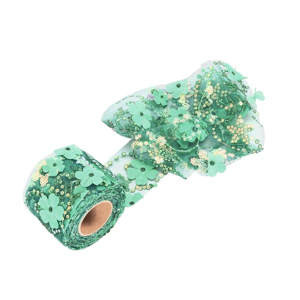 Tulle rull 10 meter brodert paljetter blomster mesh bånd dekorative håndverk tilbehør mørkegrønn