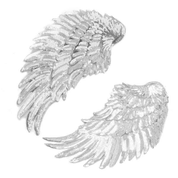 2 stk. Englevinger Sequin Patches Sølv Stryge På Broderede Patches Dekoration til DIY Tøj Nederdel Taske Sko