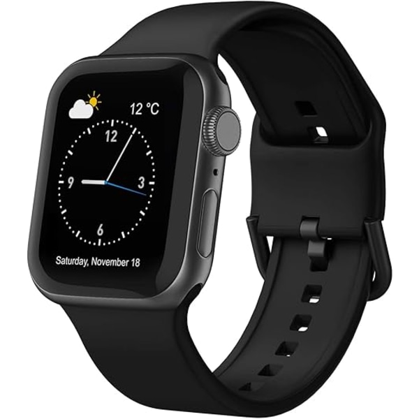 Sportsrem Kompatibel med Apple Watch Remme 49mm 46mm 45mm 44mm 42mm, Blød Silikone Armbåndsrem med Klassisk Lås til iWatch Black
